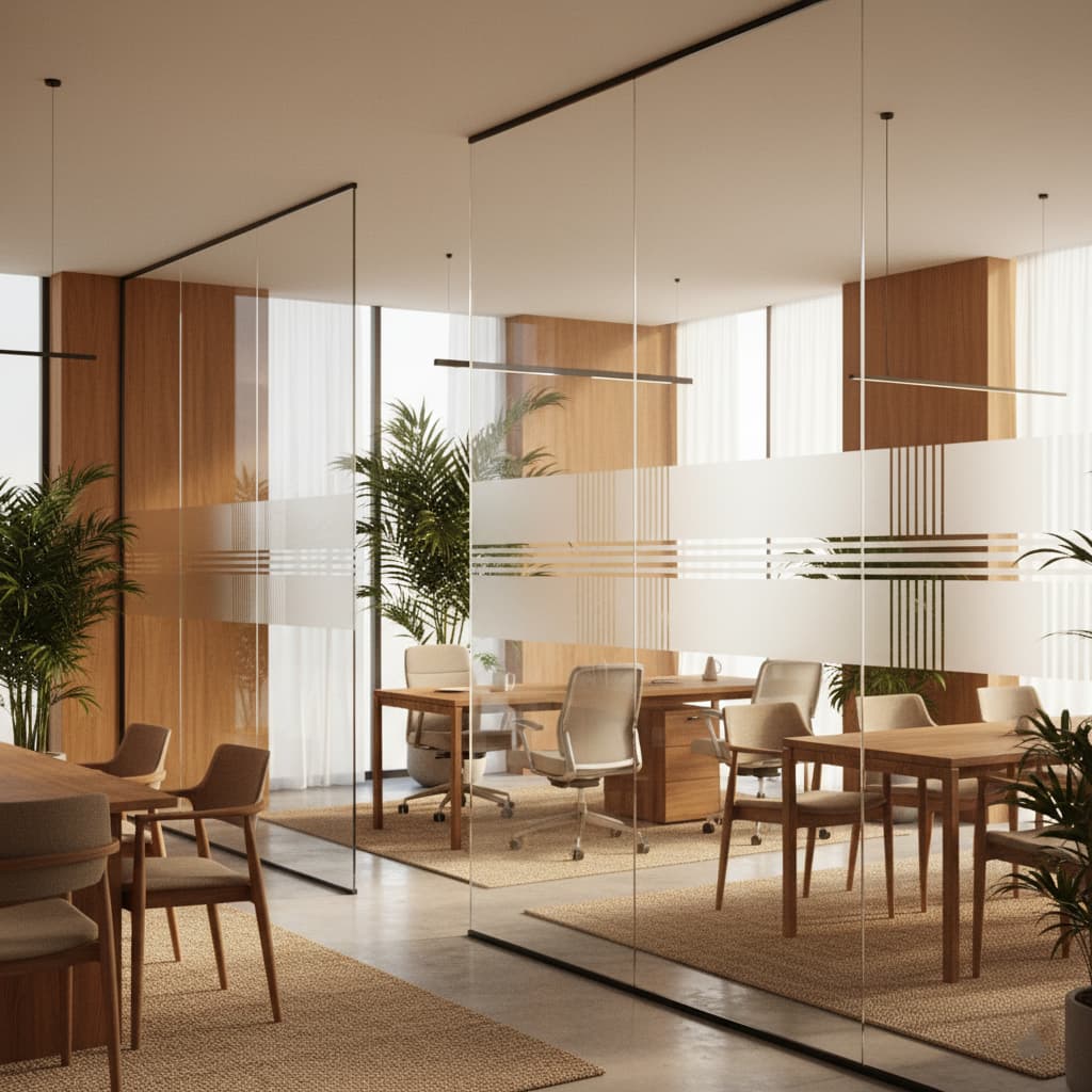 sandblast kaca kantor elegan