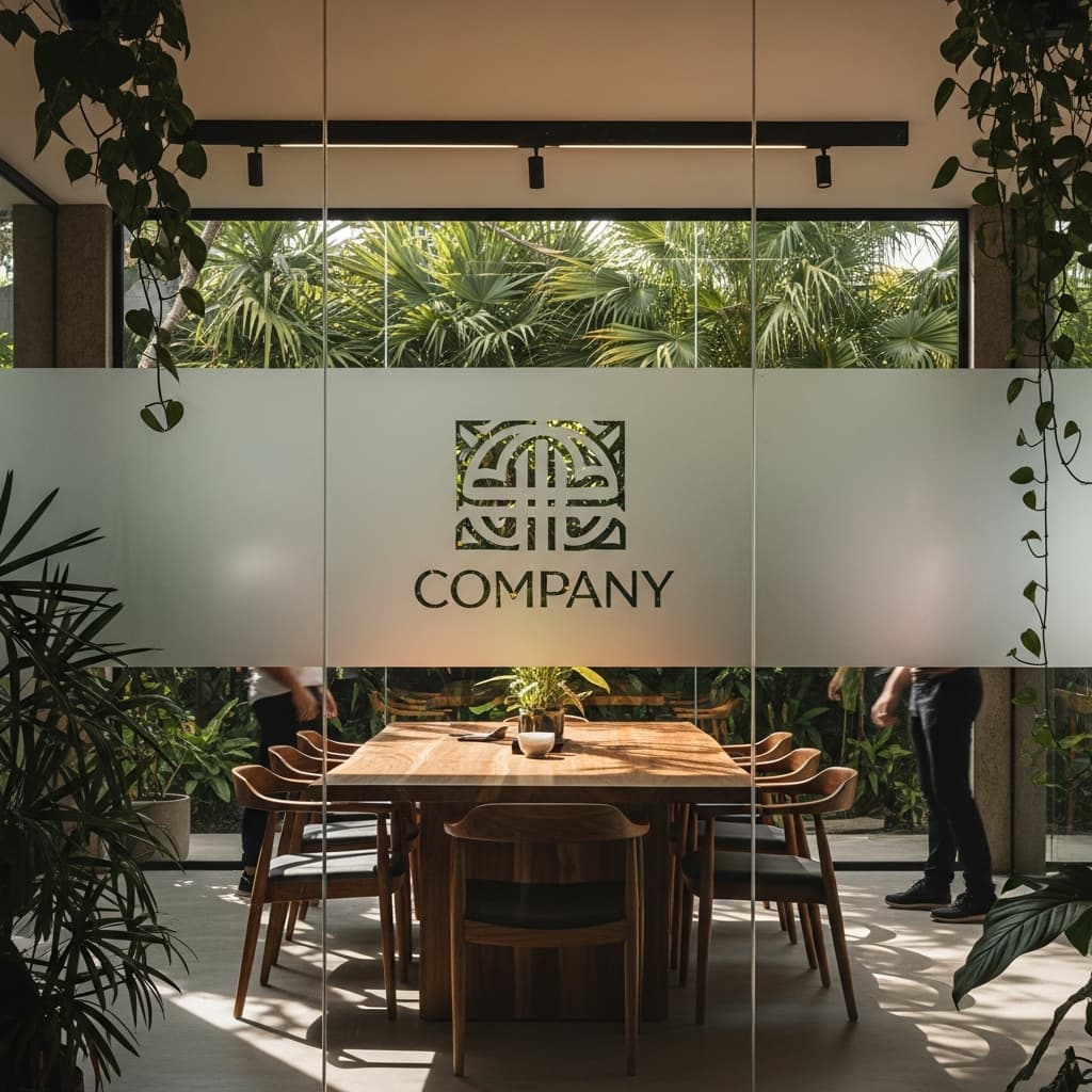 sandblast logo perusahaan kaca